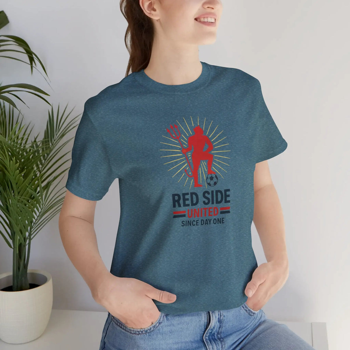 Red Side Man United Devil Soccer T-Shirt — Since Day One Fan Tee by Printify