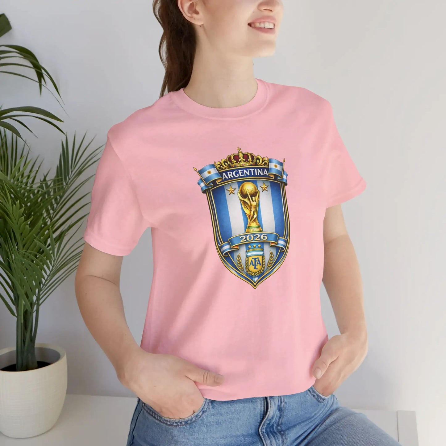 Argentina World Cup Trophy Shield Tee Soccer Fan Jersey by Printify