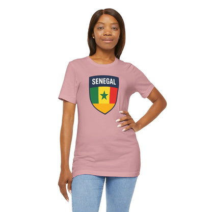 Senegal Flag Shield T Shirt Crest Tee For Fans Pride Soft Breathable by Printify