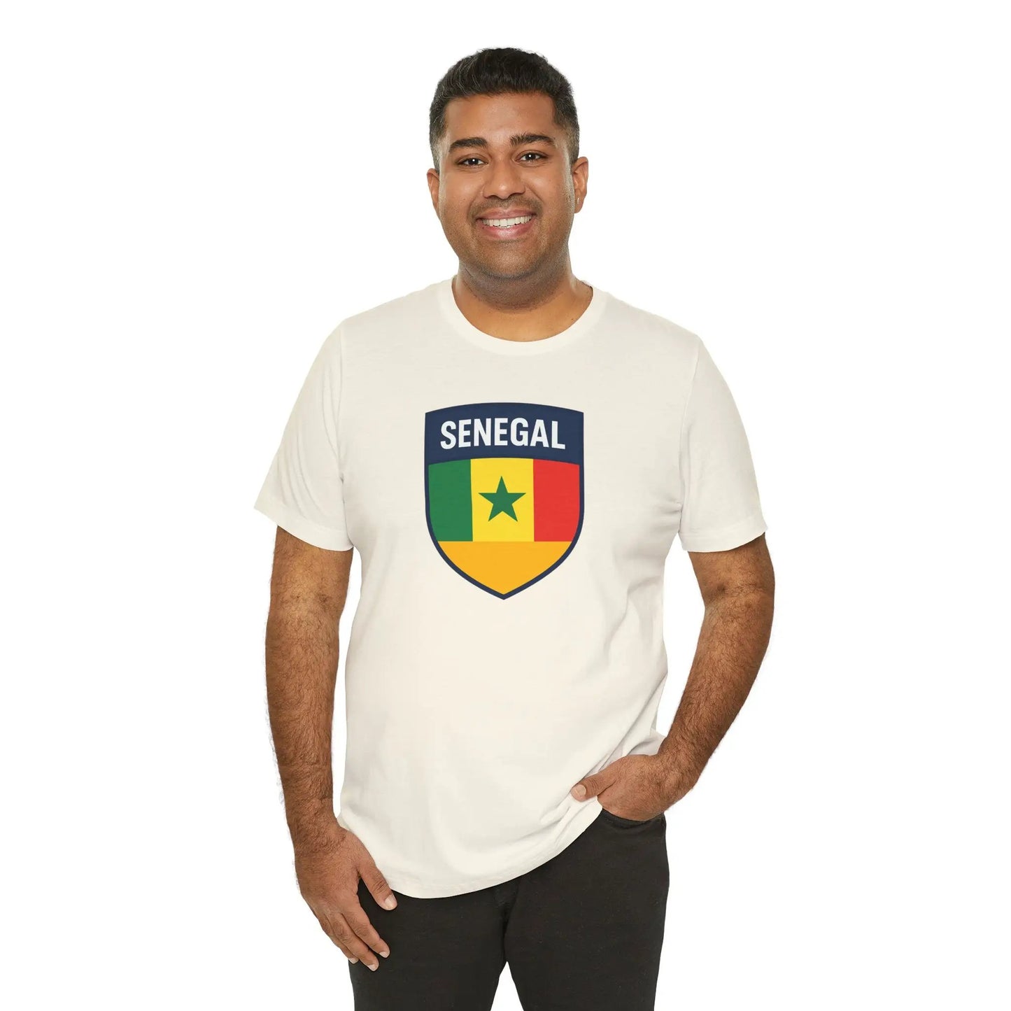 Senegal Flag Shield T Shirt Crest Tee For Fans Pride Soft Breathable by Printify