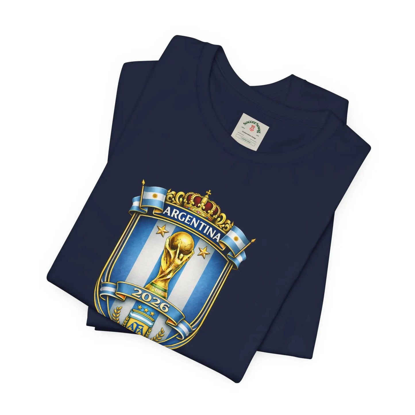 Argentina World Cup Trophy Shield Tee Soccer Fan Jersey by Printify
