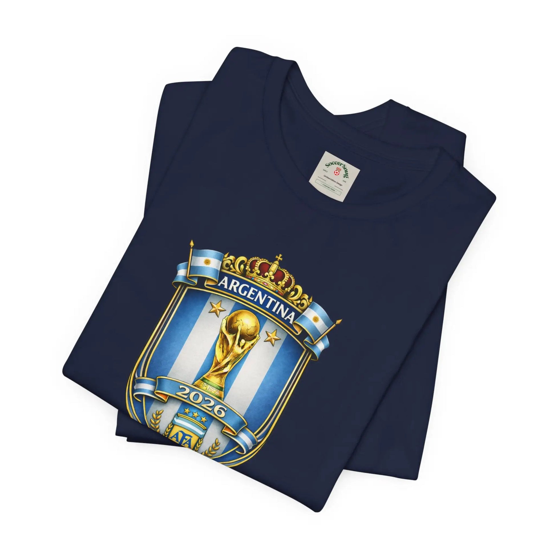Argentina World Cup Trophy Shield Tee Soccer Fan Jersey by Printify
