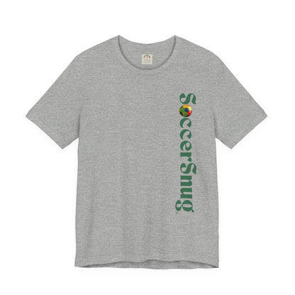 SoccerSnug Vertical Logo Tee Casual Soccer Fan Shirt by Printify
