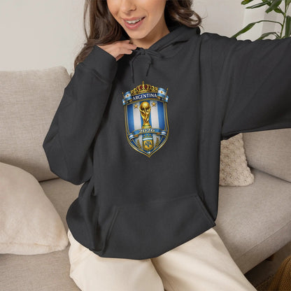 Soccer Trophy Crest Hoodie - Champion Shield Football Pullover by Printify