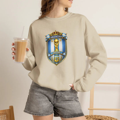 Argentina World Cup Crest Embroidered Crewneck Sweatshirt by Printify
