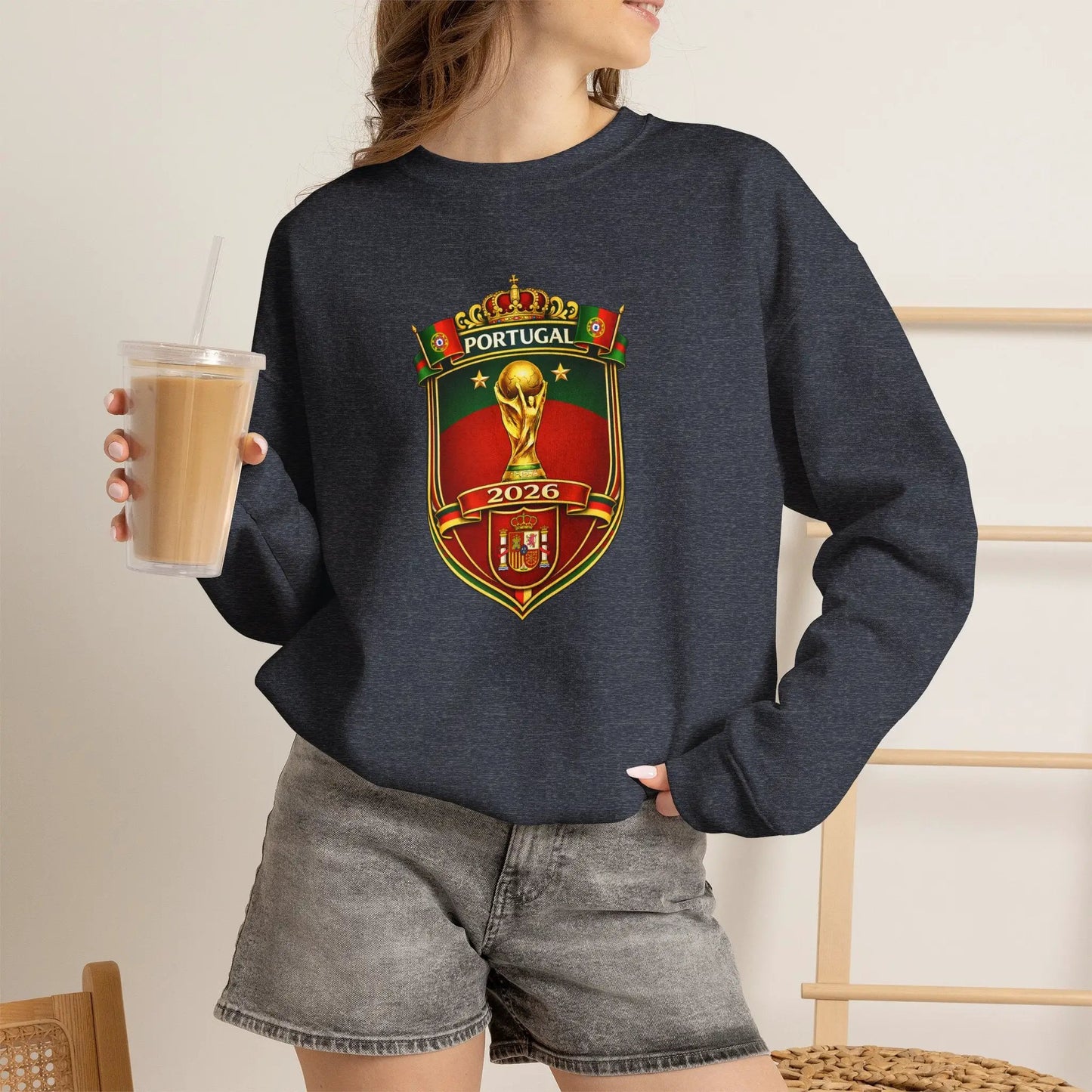 Portugal World Cup 2022 Crest Sweatshirt Midweight Fleece Crewneck by Printify