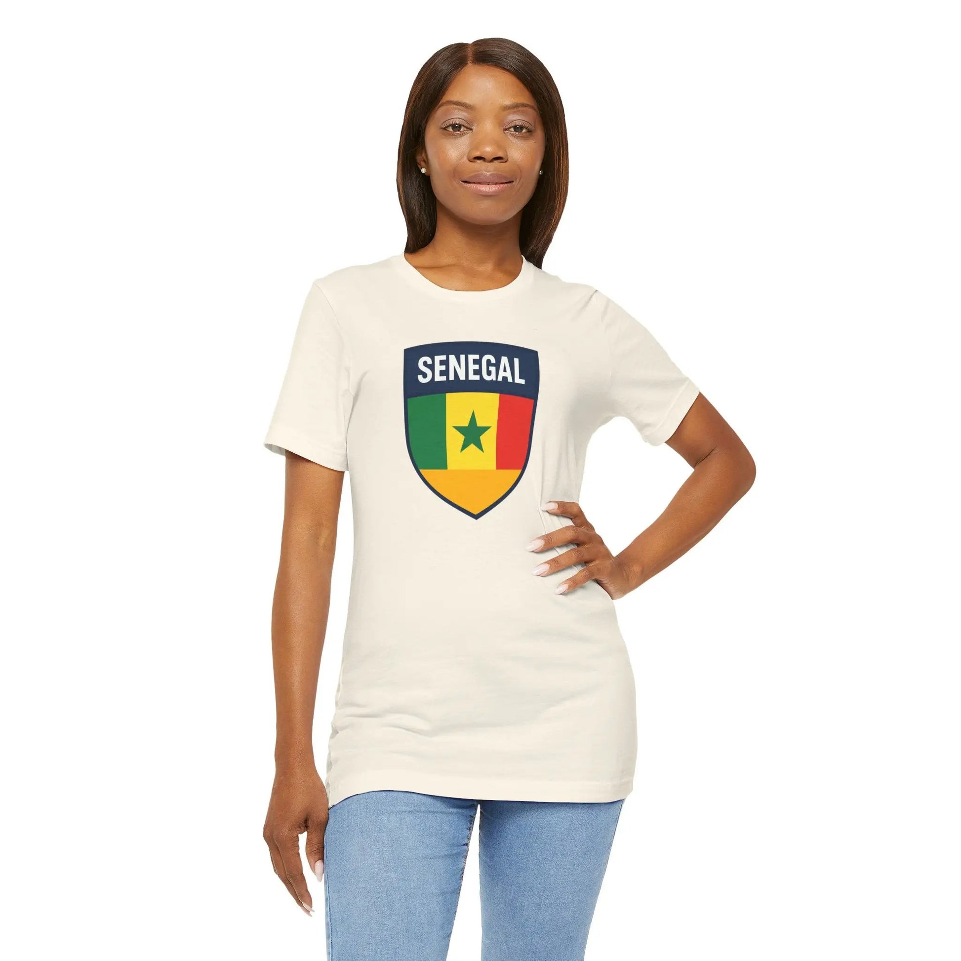 Senegal Flag Shield T Shirt Crest Tee For Fans Pride Soft Breathable by Printify
