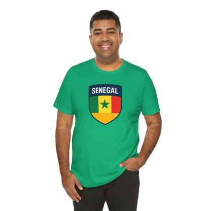 Senegal Flag Shield T Shirt Crest Tee For Fans Pride Soft Breathable by Printify