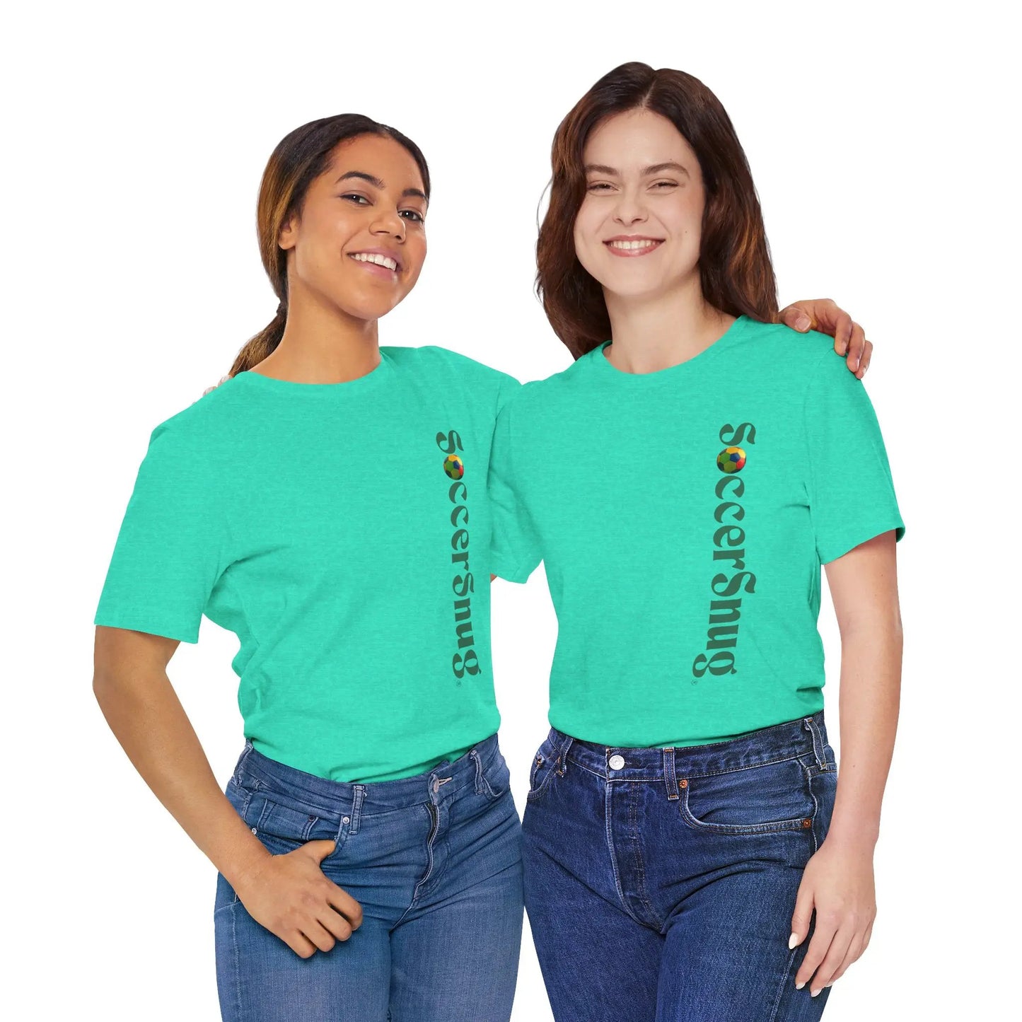 SoccerSnug Vertical Logo Tee Casual Soccer Fan Shirt by Printify