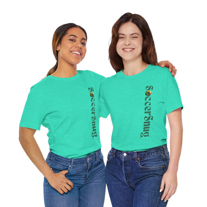 SoccerSnug Vertical Logo Tee Casual Soccer Fan Shirt by Printify