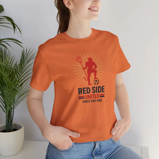 Red Side Man United Devil Soccer T-Shirt — Since Day One Fan Tee by Printify