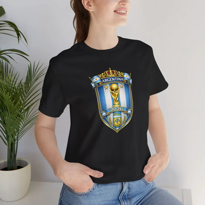 Argentina World Cup Trophy Shield Tee Soccer Fan Jersey by Printify