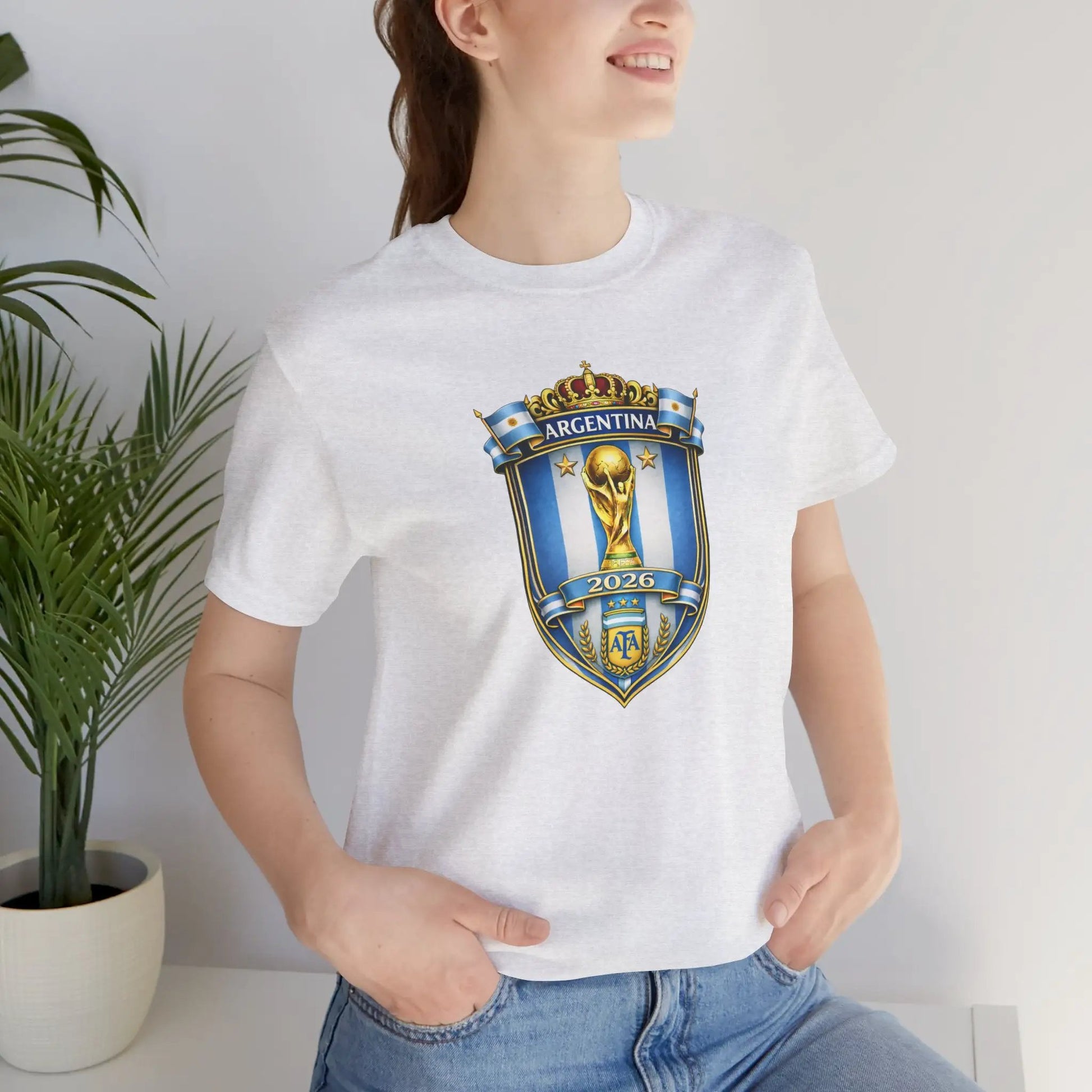 Argentina World Cup Trophy Shield Tee Soccer Fan Jersey by Printify