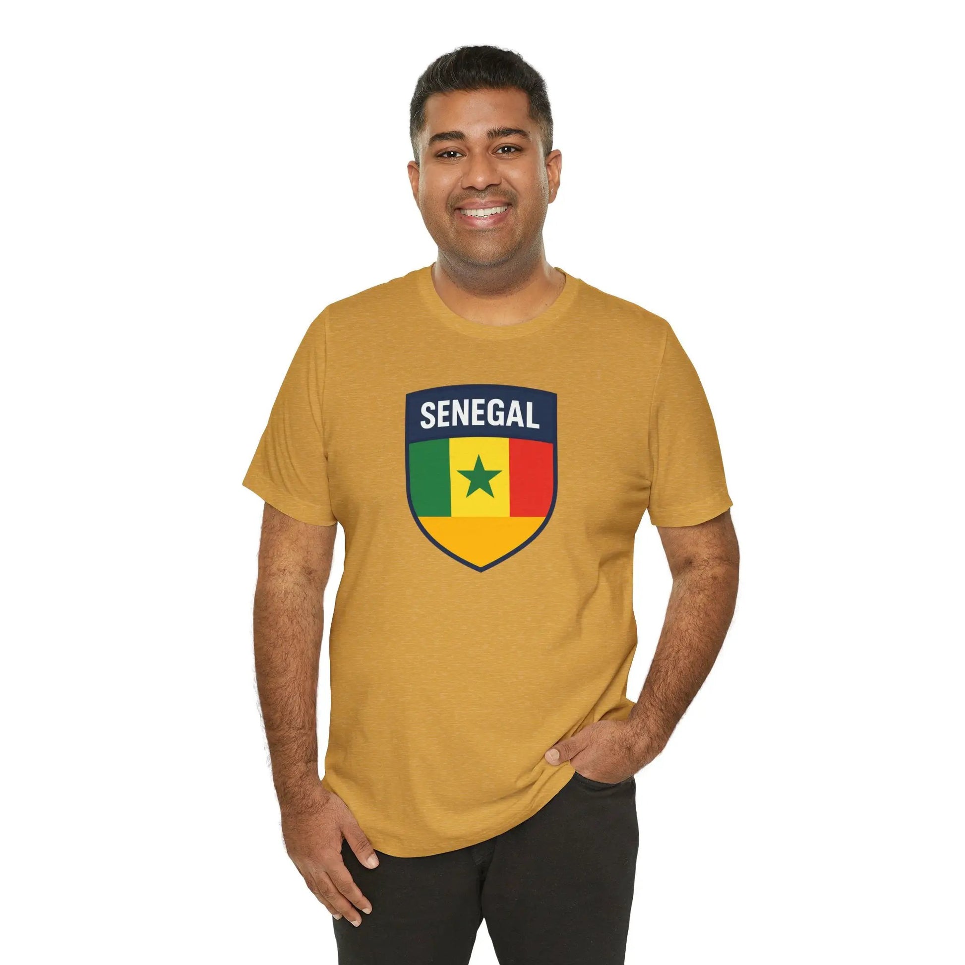 Senegal Flag Shield T Shirt Crest Tee For Fans Pride Soft Breathable by Printify