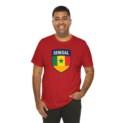 Senegal Flag Shield T Shirt Crest Tee For Fans Pride Soft Breathable by Printify