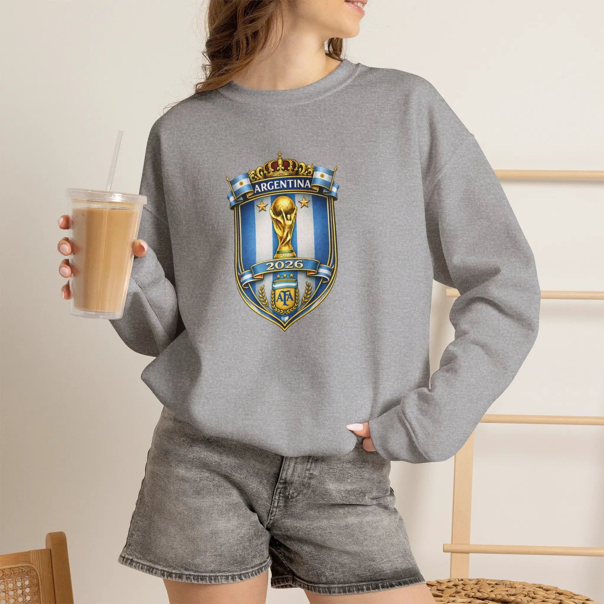 Argentina World Cup Crest Embroidered Crewneck Sweatshirt by Printify