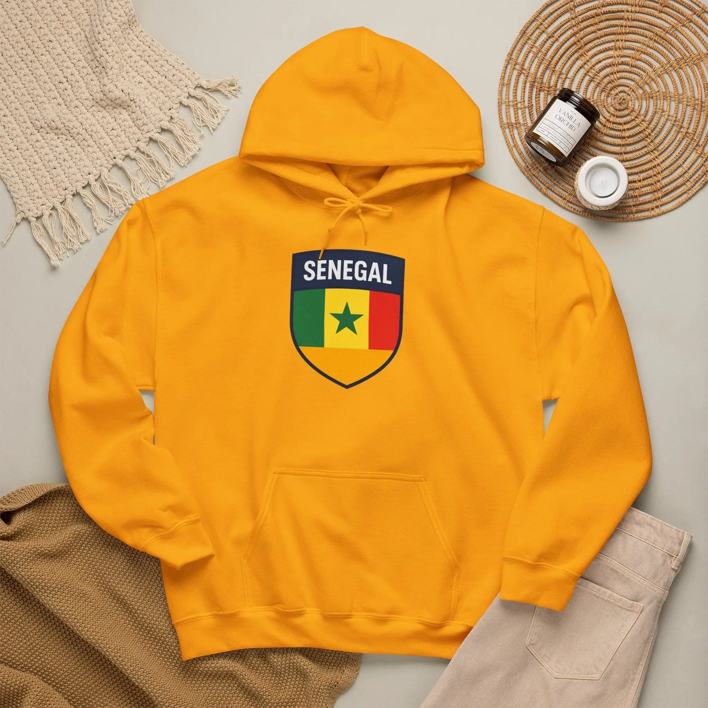 Senegal Flag Crest Hoodie With Shield Emblem For Fans And Travelers by Printify