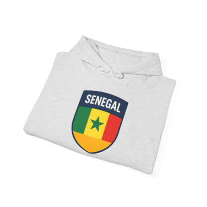 Senegal Flag Crest Hoodie With Shield Emblem For Fans And Travelers by Printify