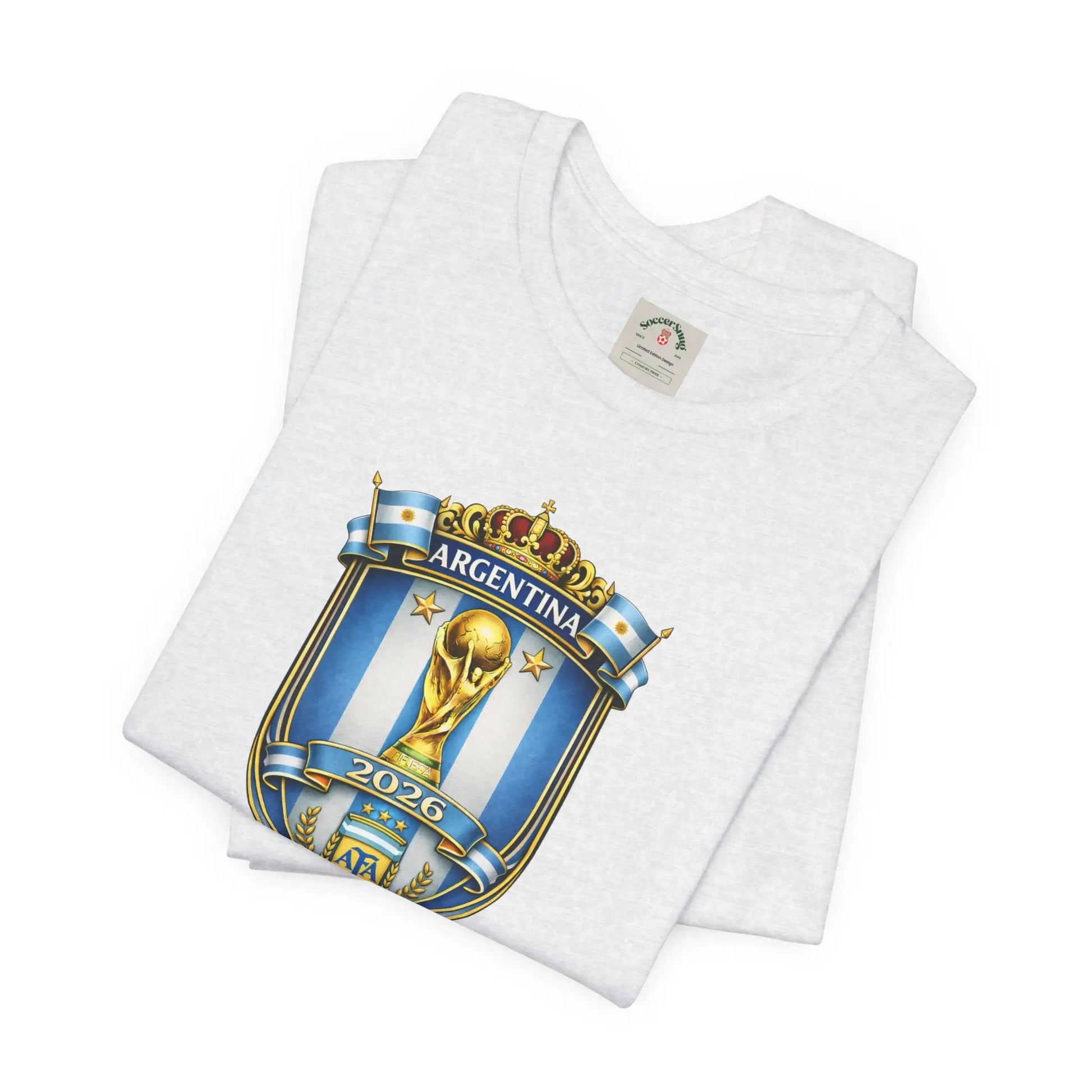 Argentina World Cup Trophy Shield Tee Soccer Fan Jersey by Printify