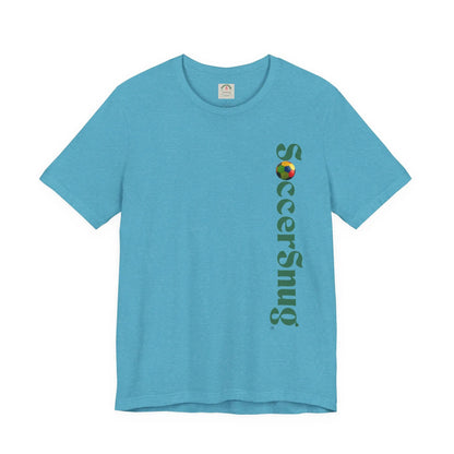 SoccerSnug Vertical Logo Tee Casual Soccer Fan Shirt by Printify