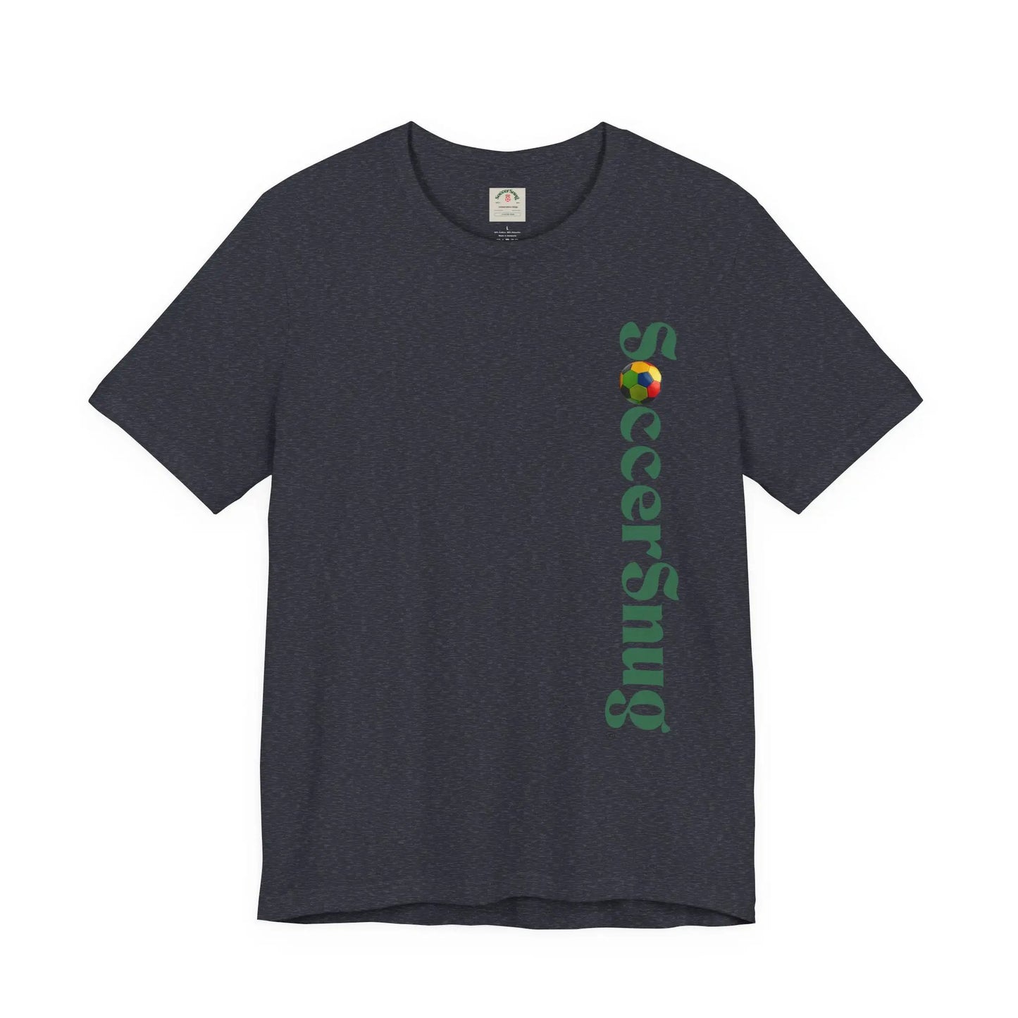 SoccerSnug Vertical Logo Tee Casual Soccer Fan Shirt by Printify