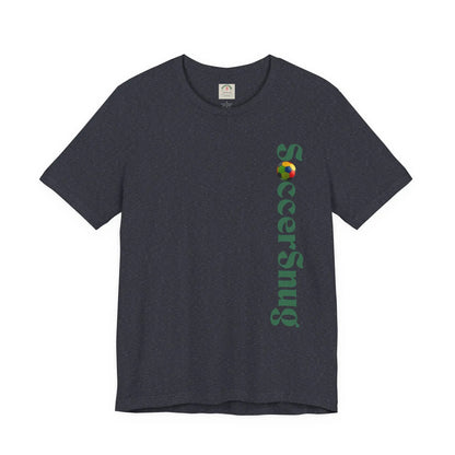 SoccerSnug Vertical Logo Tee Casual Soccer Fan Shirt by Printify