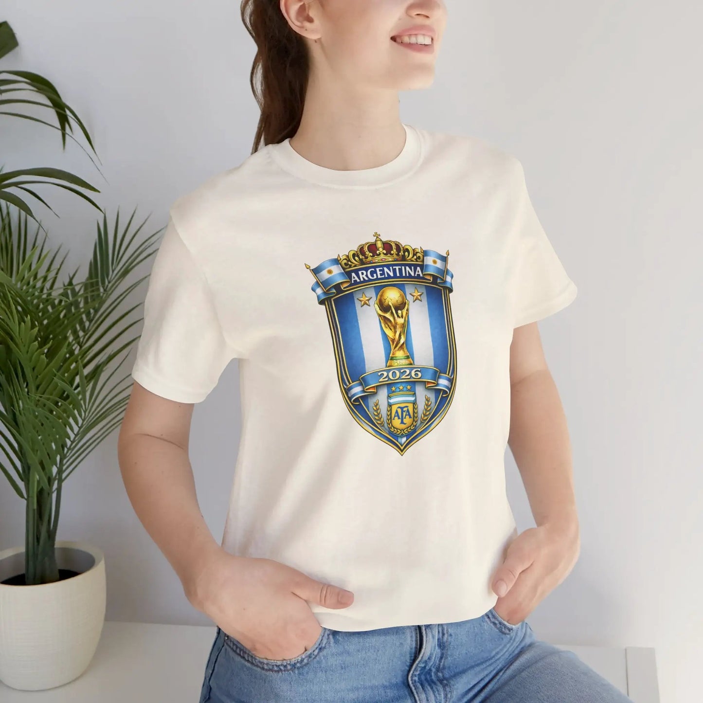 Argentina World Cup Trophy Shield Tee Soccer Fan Jersey by Printify