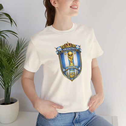 Argentina World Cup Trophy Shield Tee Soccer Fan Jersey by Printify