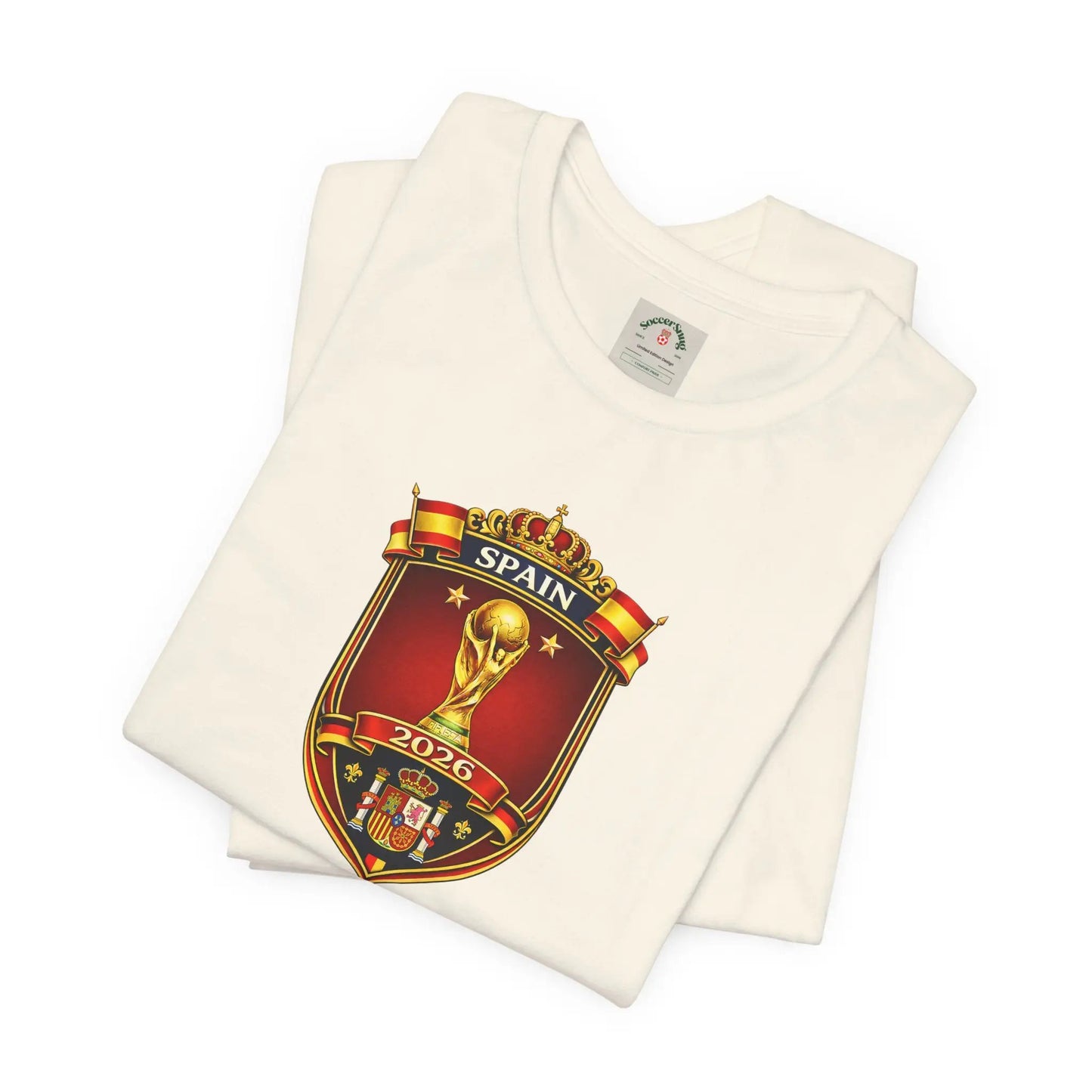Spain World Cup Crest T‑Shirt — Soccer Fan Jersey Tee by Printify