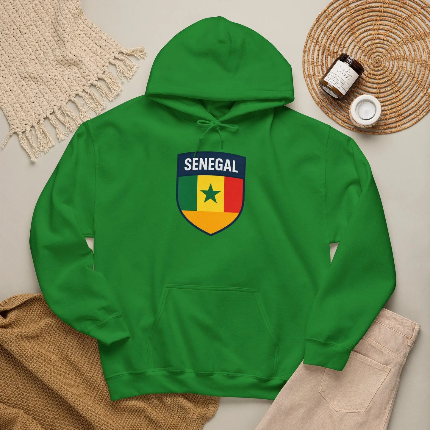 Senegal Flag Crest Hoodie With Shield Emblem For Fans And Travelers by Printify