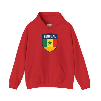 Senegal Flag Crest Hoodie With Shield Emblem For Fans And Travelers by Printify