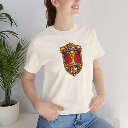 Spain World Cup Crest T‑Shirt — Soccer Fan Jersey Tee by Printify
