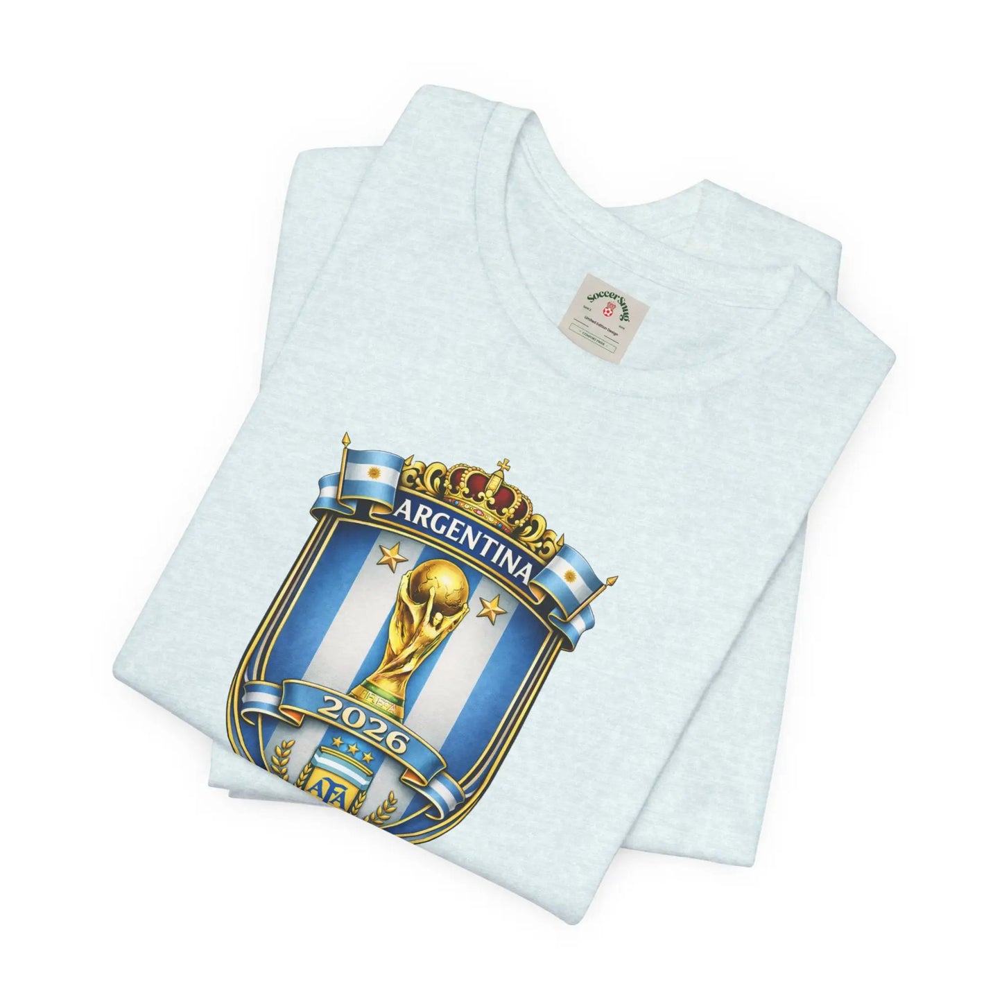 Argentina World Cup Trophy Shield Tee Soccer Fan Jersey by Printify