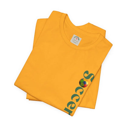 SoccerSnug Vertical Logo Tee Casual Soccer Fan Shirt by Printify
