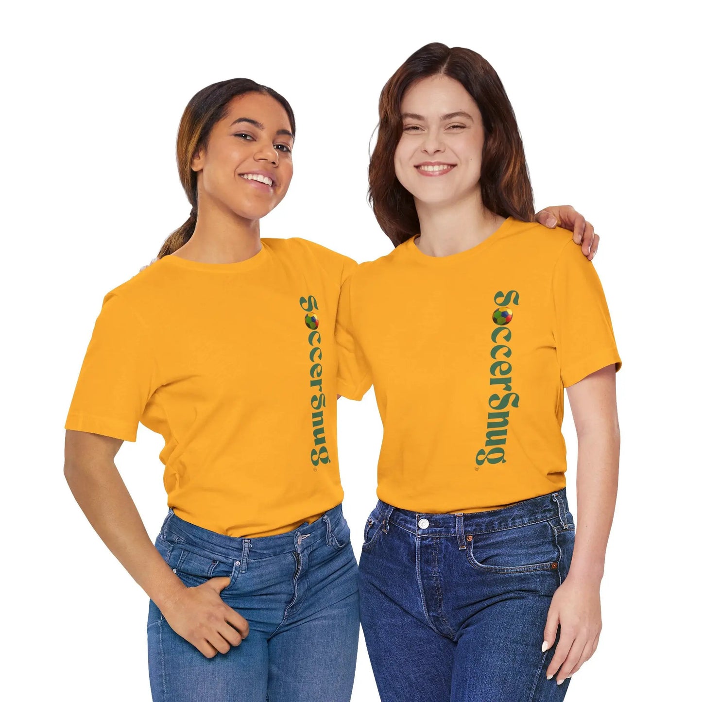 SoccerSnug Vertical Logo Tee Casual Soccer Fan Shirt by Printify