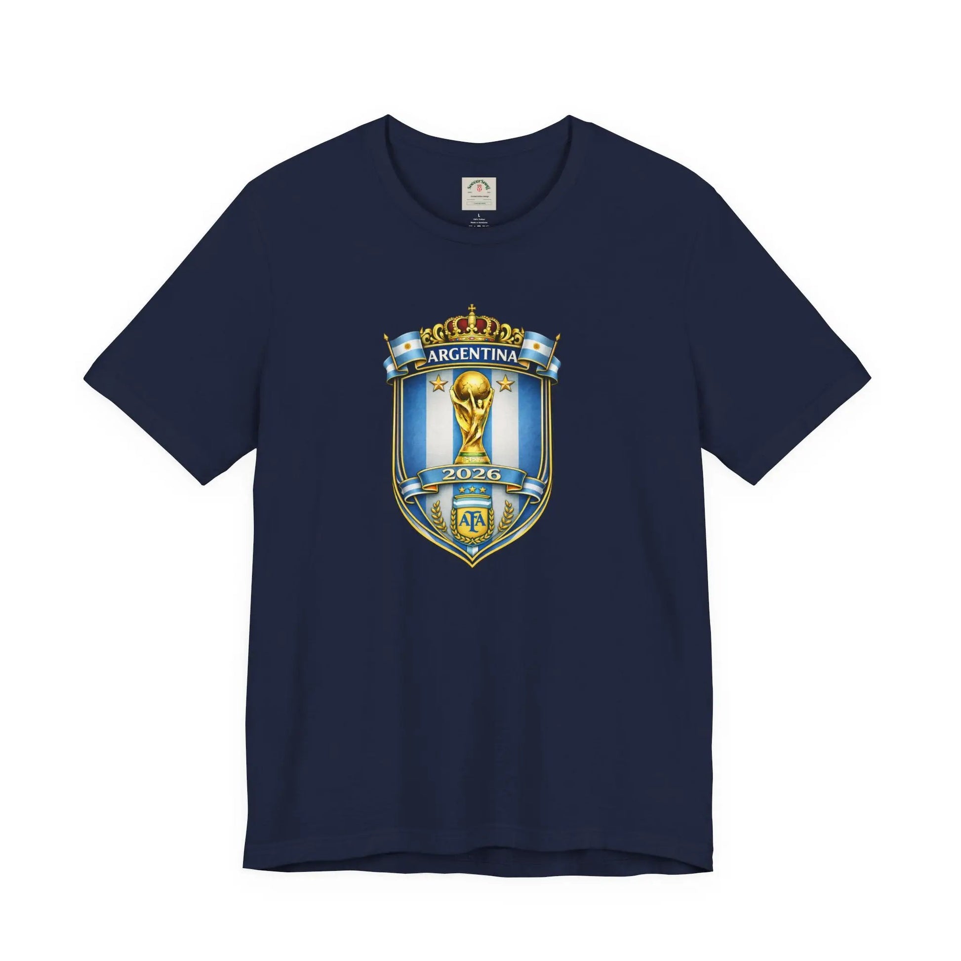Argentina World Cup Trophy Shield Tee Soccer Fan Jersey by Printify
