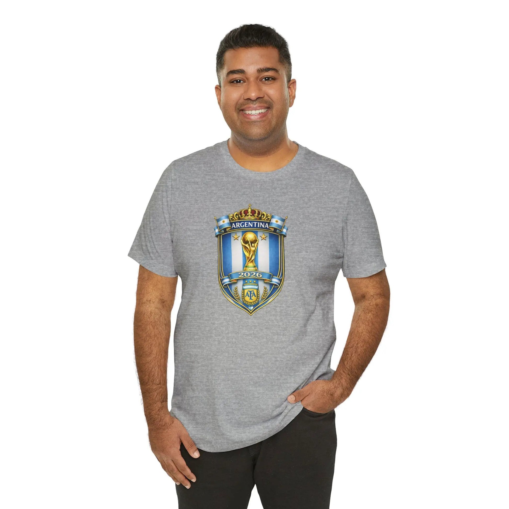 Argentina World Cup Trophy Shield Tee Soccer Fan Jersey by Printify