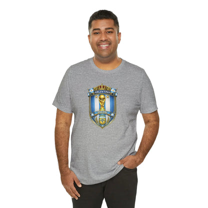 Argentina World Cup Trophy Shield Tee Soccer Fan Jersey by Printify