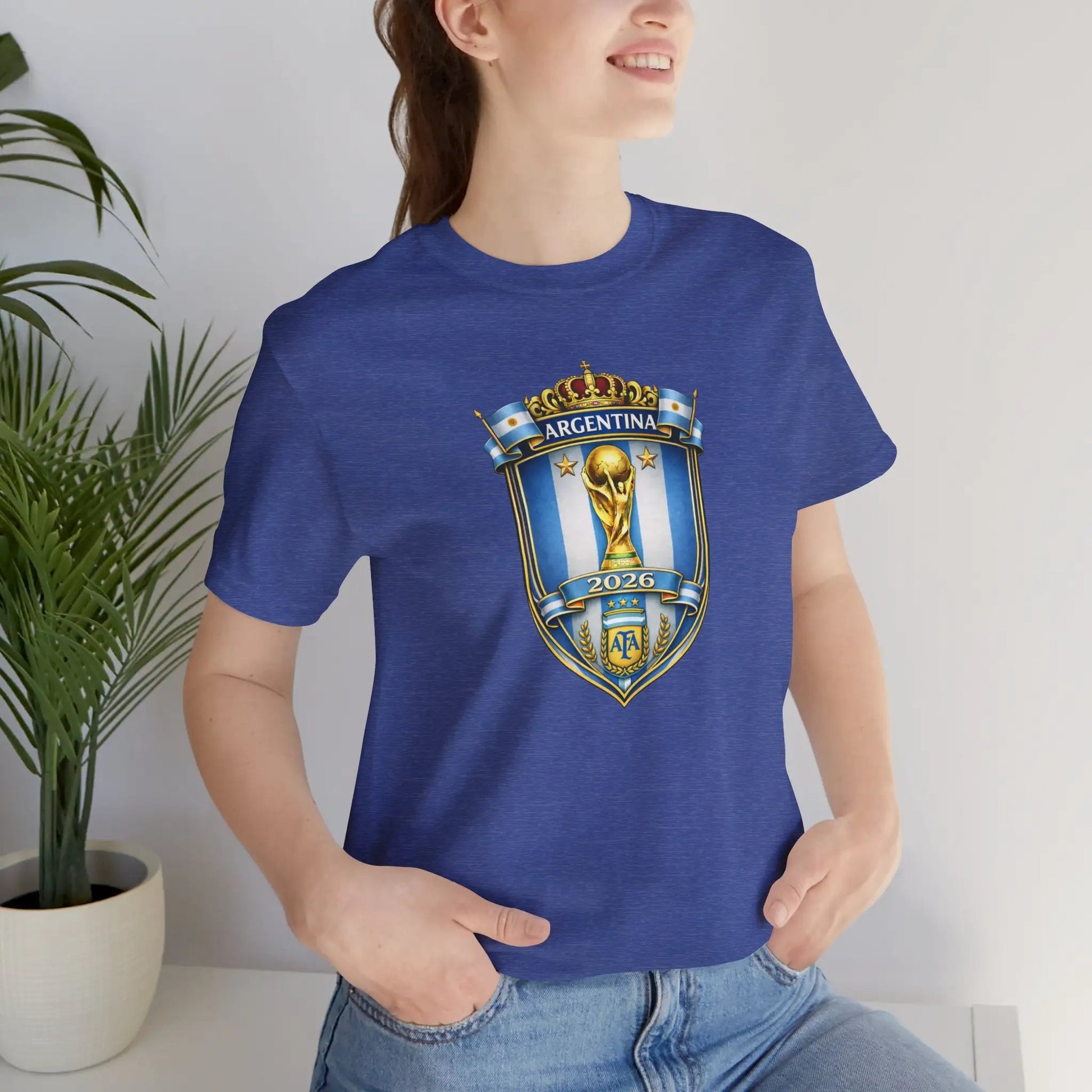 Argentina World Cup Trophy Shield Tee Soccer Fan Jersey by Printify