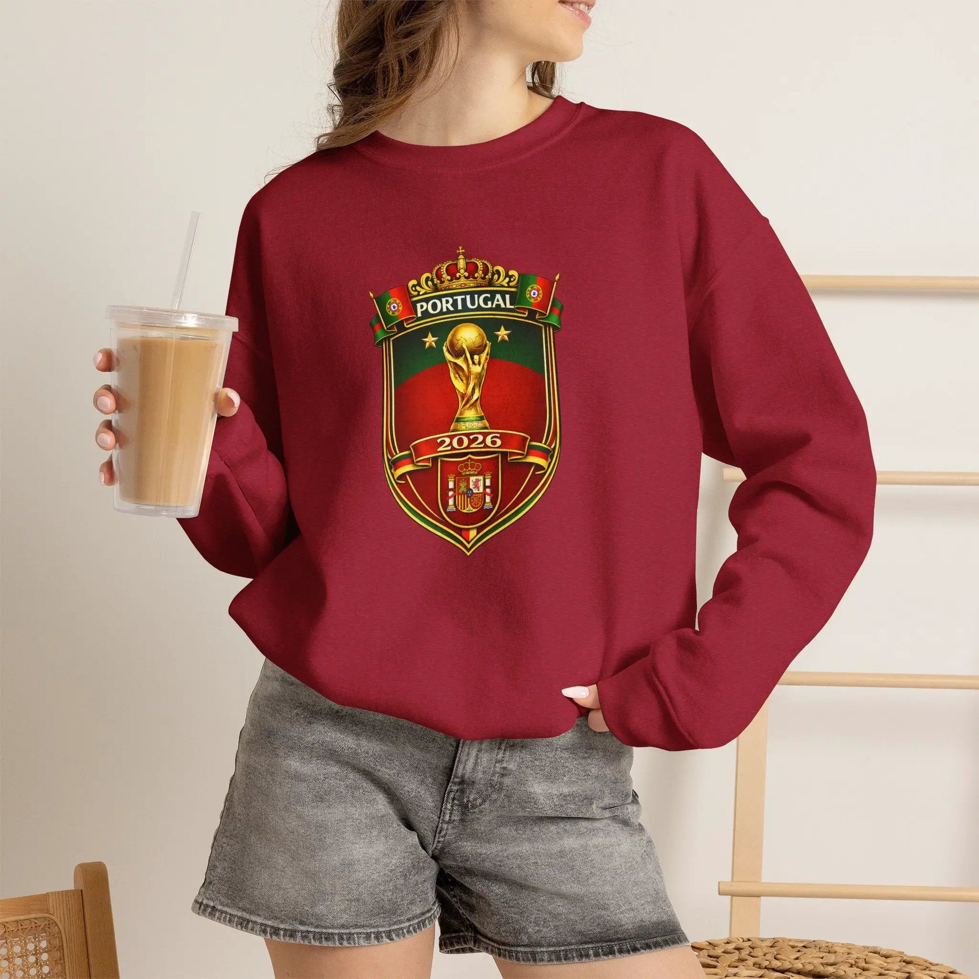 Portugal World Cup 2022 Crest Sweatshirt Midweight Fleece Crewneck by Printify