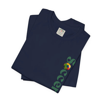 SoccerSnug Vertical Logo Tee Casual Soccer Fan Shirt by Printify