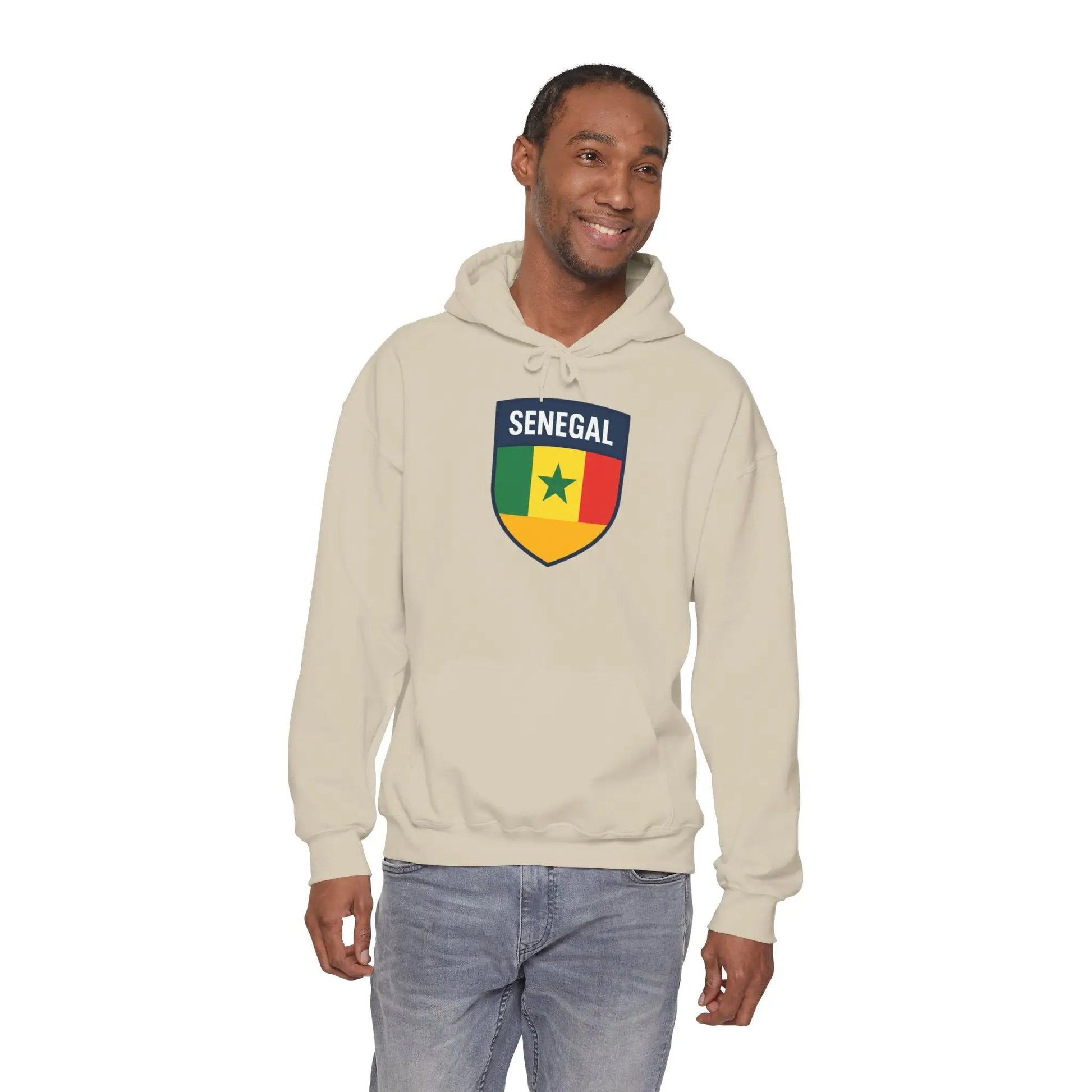Senegal Flag Crest Hoodie With Shield Emblem For Fans And Travelers by Printify