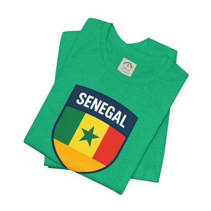 Senegal Flag Shield T Shirt Crest Tee For Fans Pride Soft Breathable by Printify