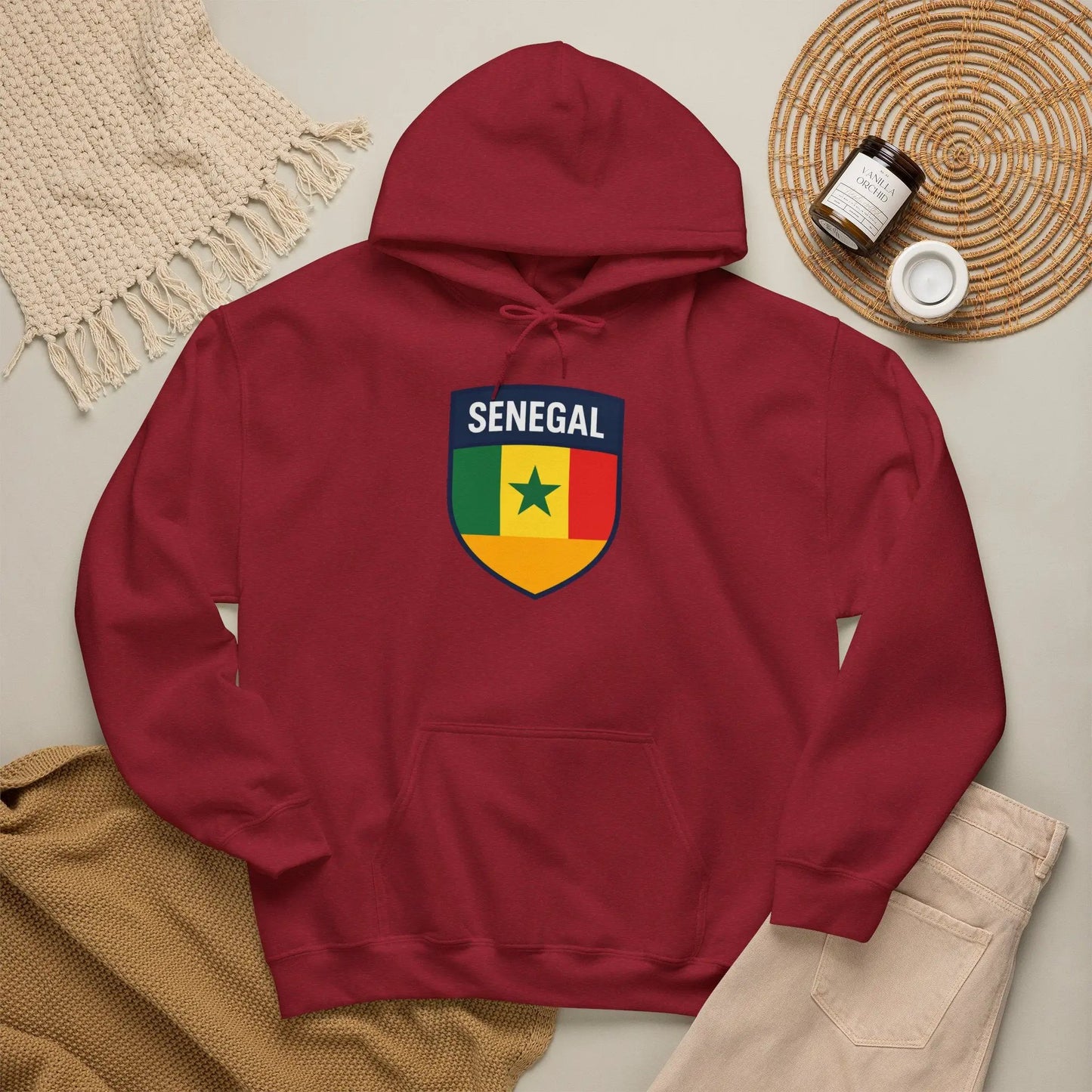 Senegal Flag Crest Hoodie With Shield Emblem For Fans And Travelers by Printify