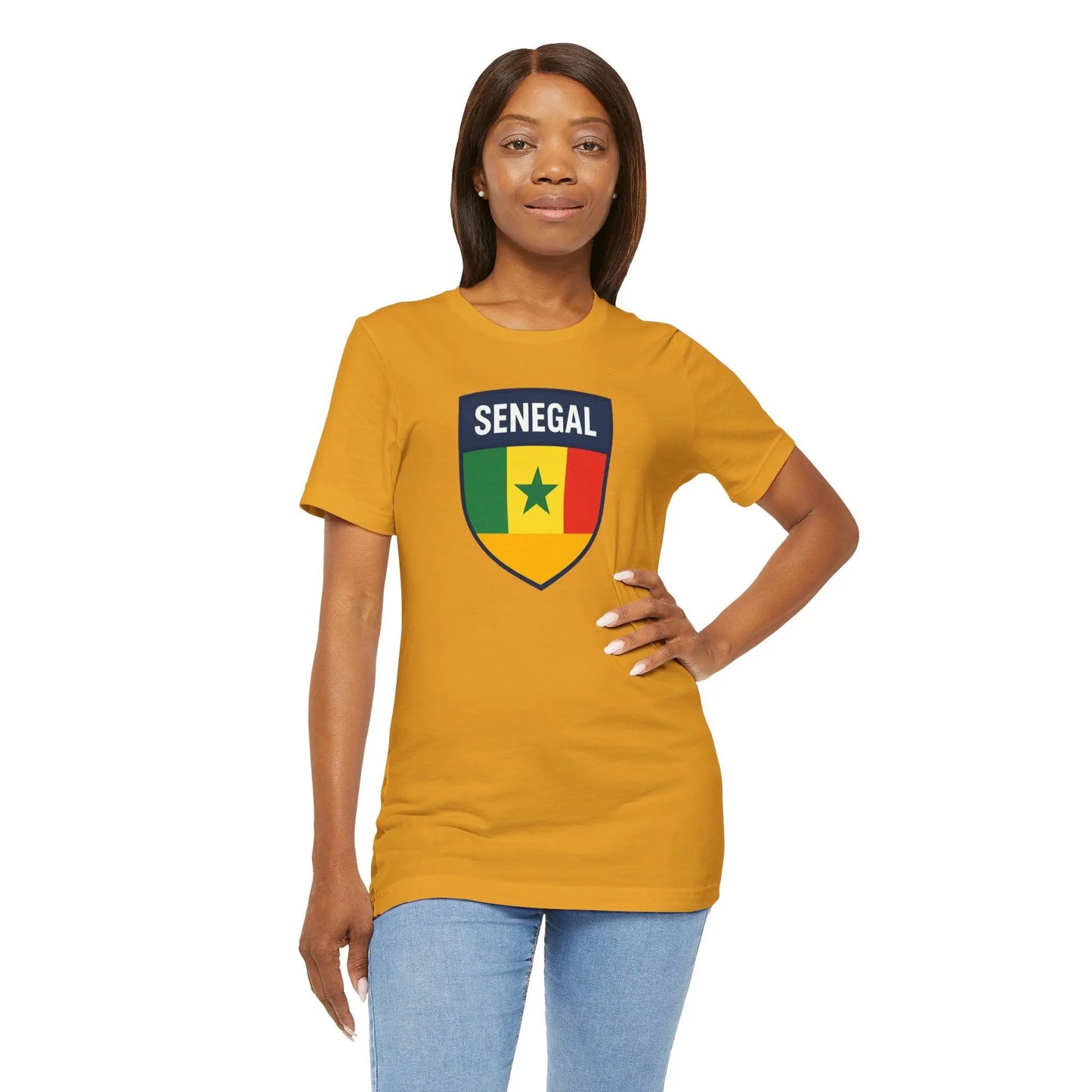 Senegal Flag Shield T Shirt Crest Tee For Fans Pride Soft Breathable by Printify