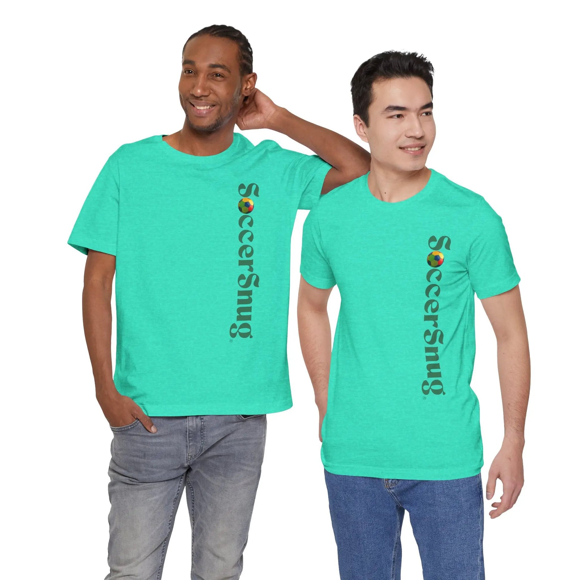 SoccerSnug Vertical Logo Tee Casual Soccer Fan Shirt by Printify