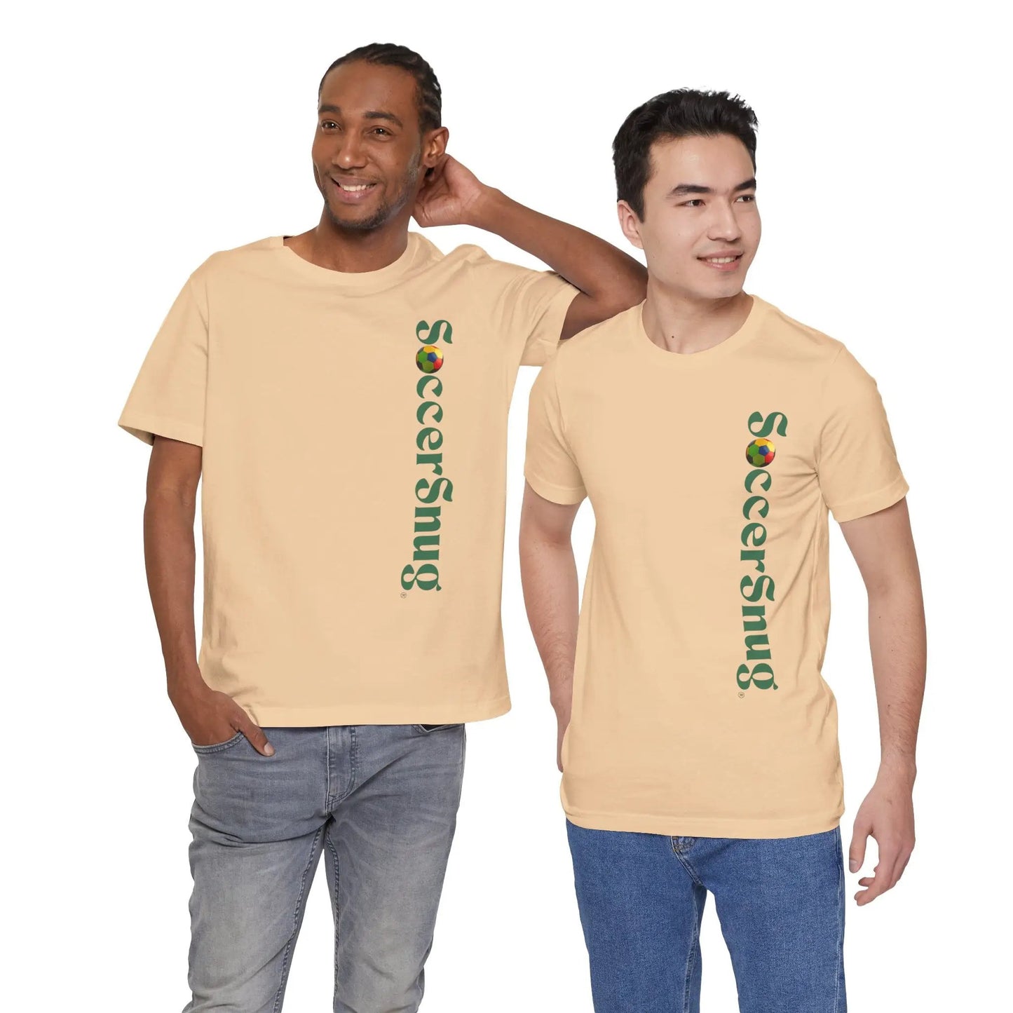 SoccerSnug Vertical Logo Tee Casual Soccer Fan Shirt by Printify