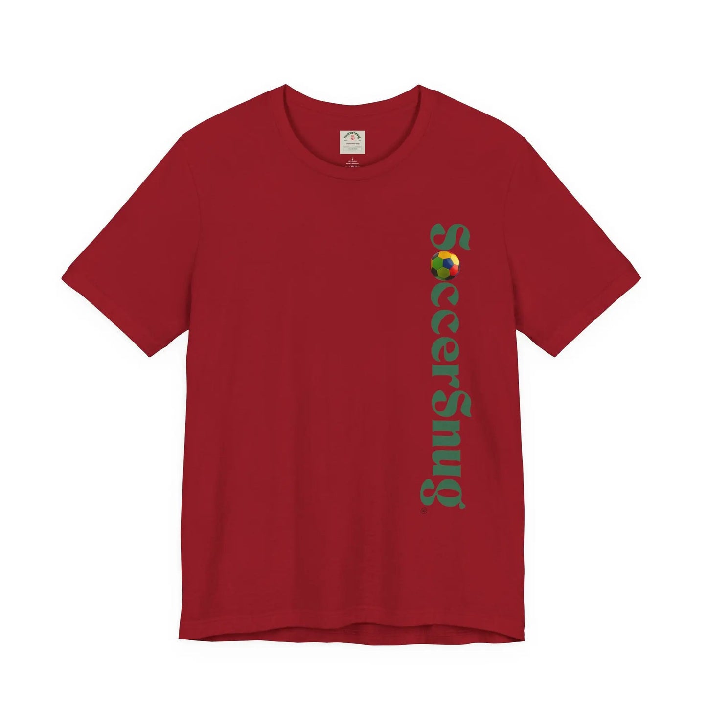 SoccerSnug Vertical Logo Tee Casual Soccer Fan Shirt by Printify