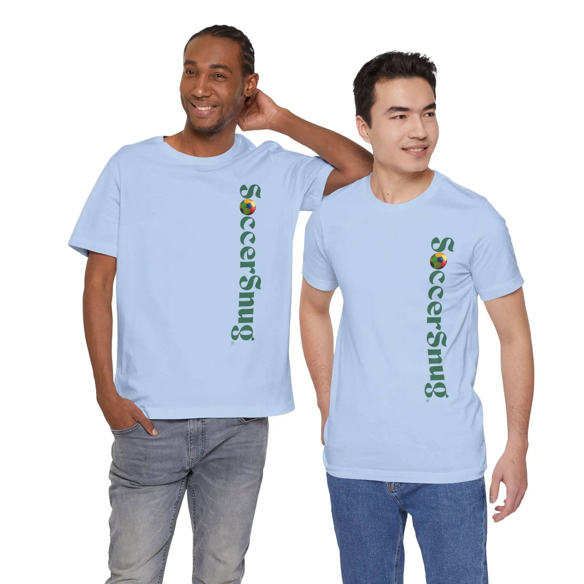 SoccerSnug Vertical Logo Tee Casual Soccer Fan Shirt by Printify