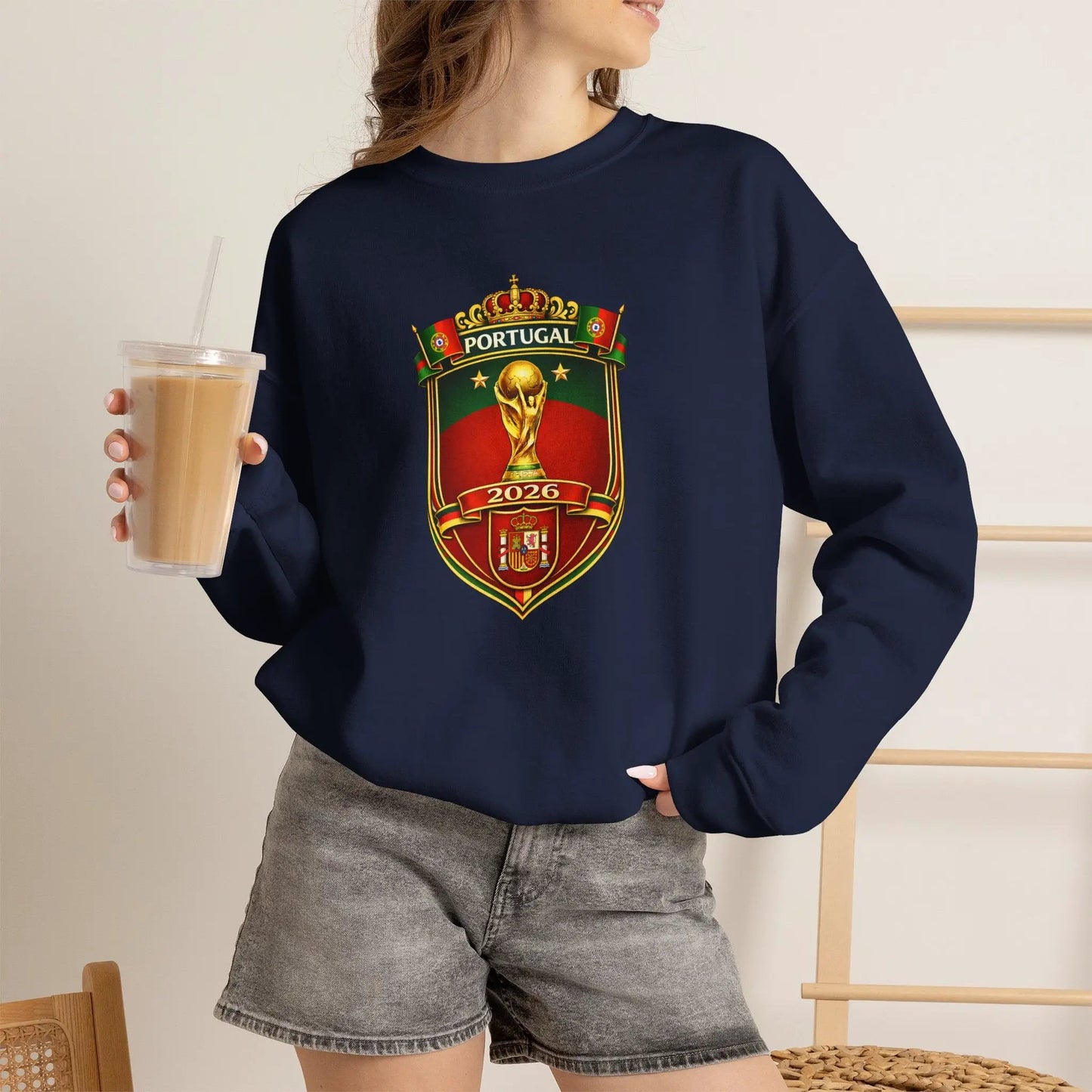 Portugal World Cup 2022 Crest Sweatshirt Midweight Fleece Crewneck by Printify